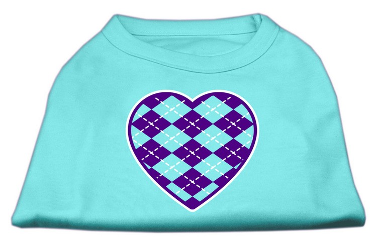 Argyle Heart Purple Screen Print Shirt Aqua Lg